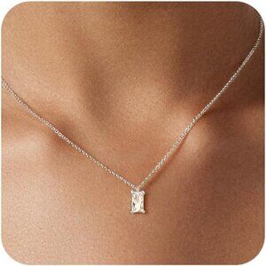 Trendy 18K  Silver-Birthstone Plated Paperclip Necklace - Diamond Oval Jewelry